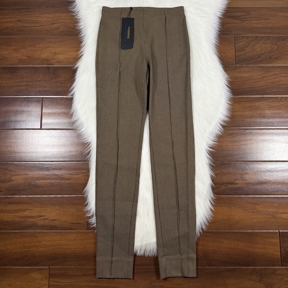 Alembika Women Size 0 (US 4-6) Black Tan Houndstooth Amaretto Slim Pull On Pants